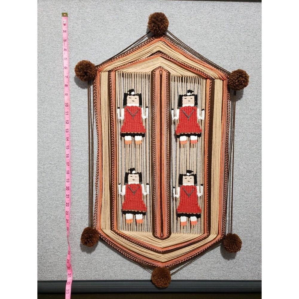 Vtg Wall Hanging Fiber Art Macrame Hand Woven Native Indian Dream Catcher 32" H - Picture 1 of 12